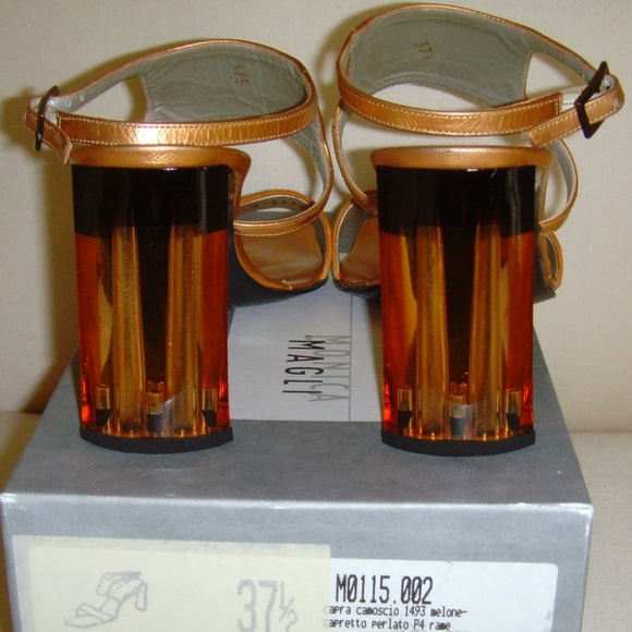 Monica by Magli Orange Metallic and Suede Strappy Heels 7.0 - Picture 8 of 14